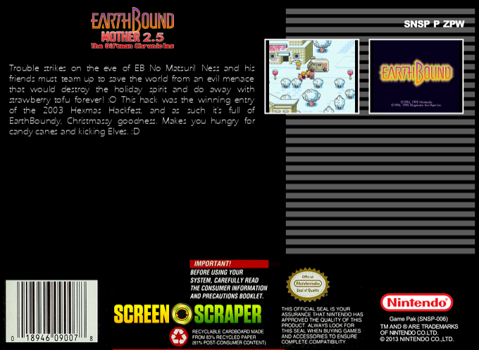 Earthbound : Mother 2.5 - The Giftman Chronicles (Hack) — Box back